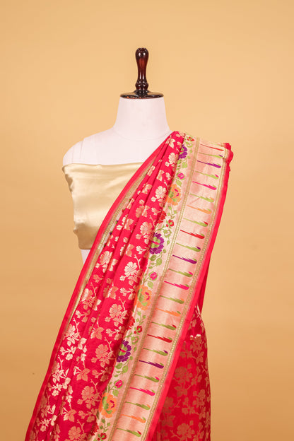 Rani Pink Katan Pure Silk Cutwork Saree - Panaya