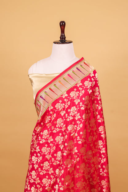 Rani Pink Katan Pure Silk Cutwork Saree - Panaya