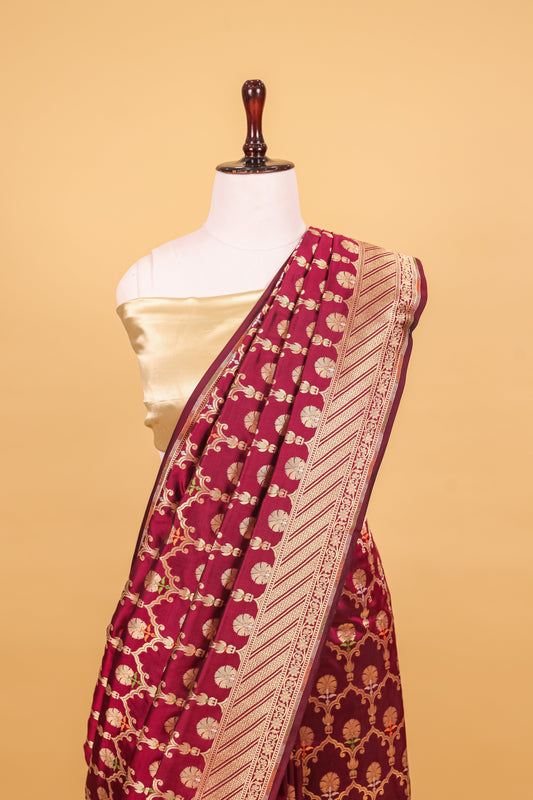 Magenta Katan Pure Silk Cutwork Saree - Panaya