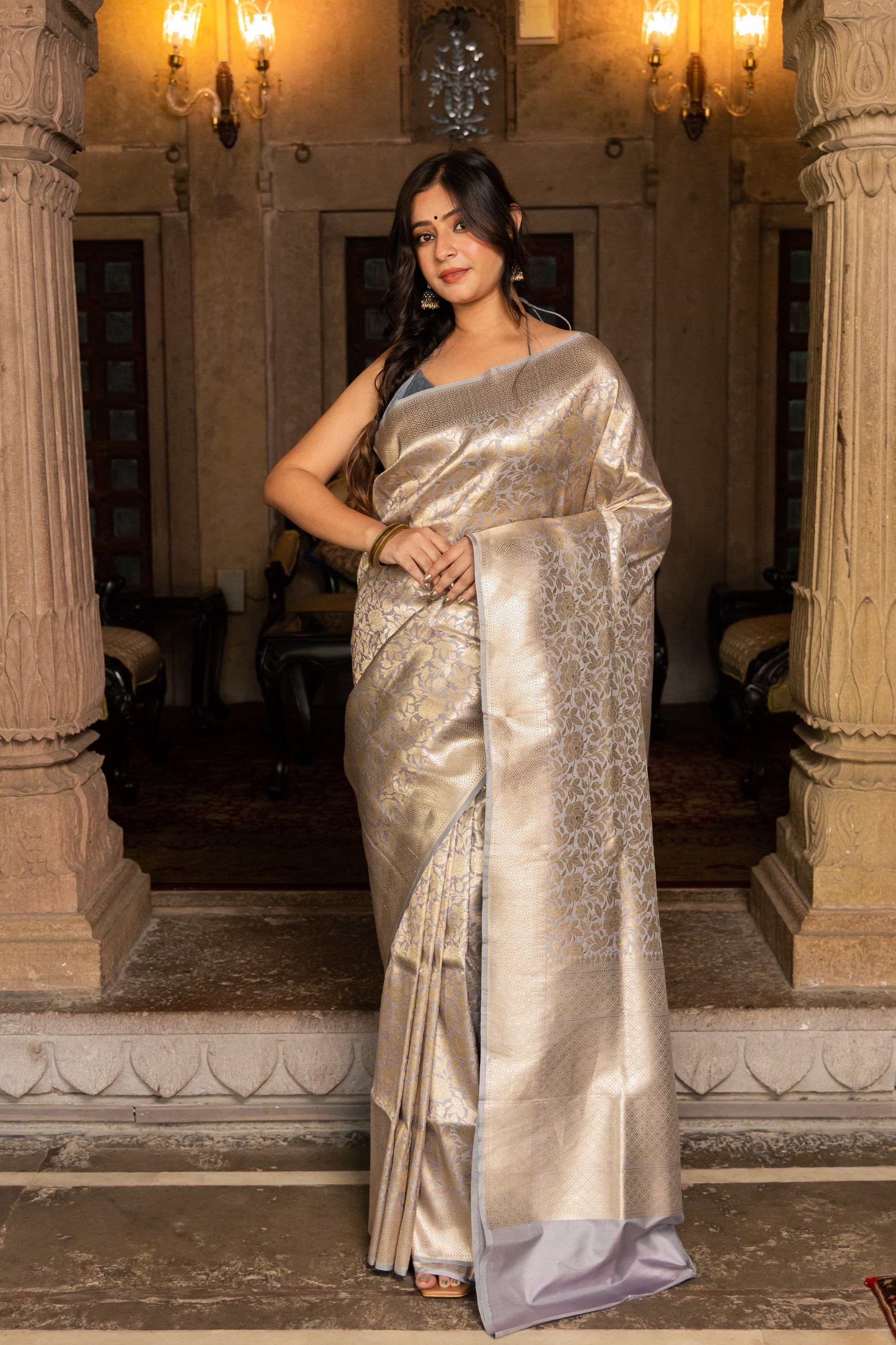 Mauve Handwoven Brocade Katan Silk Saree - Panaya