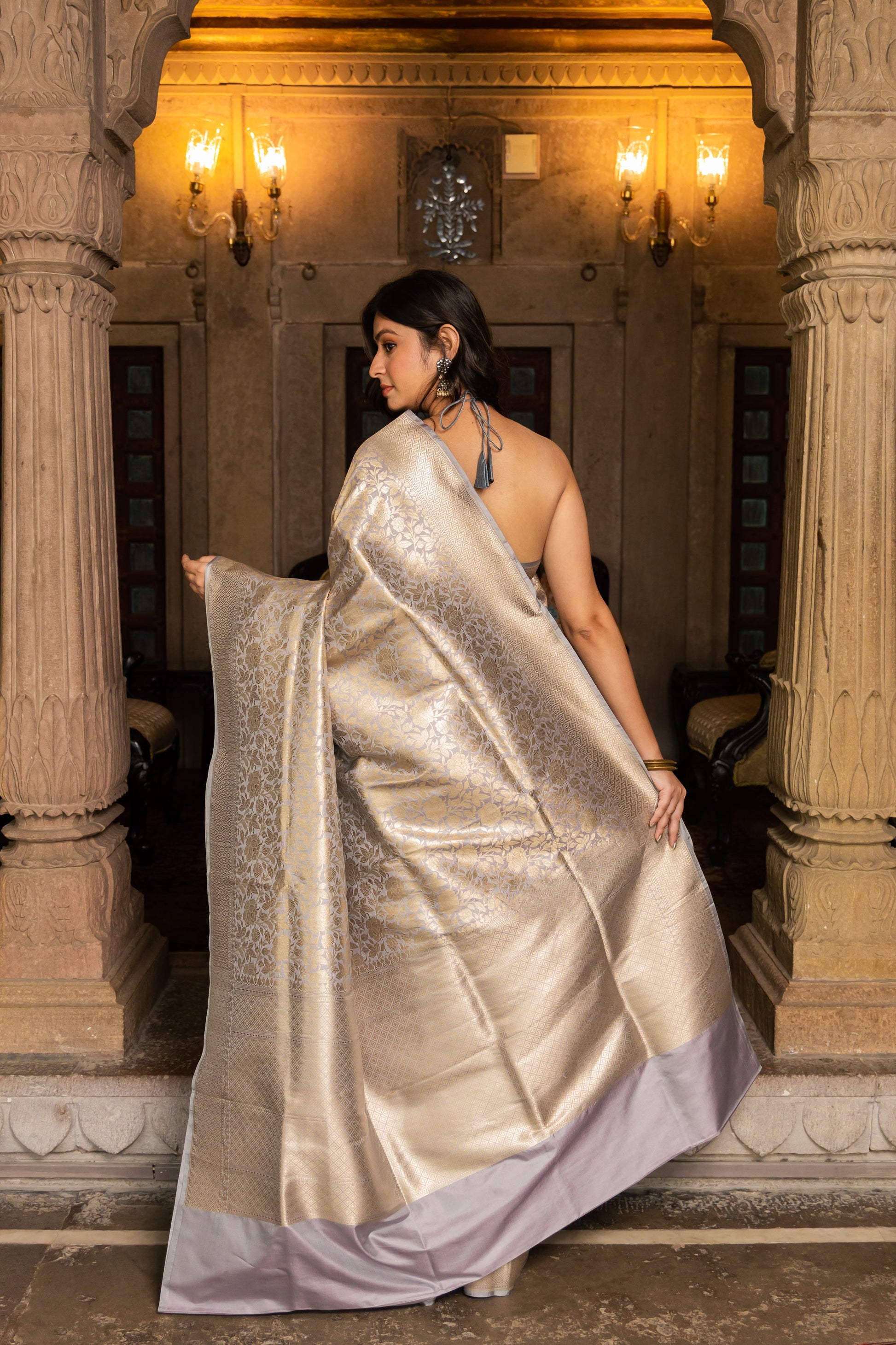 Mauve Handwoven Brocade Katan Silk Saree - Panaya