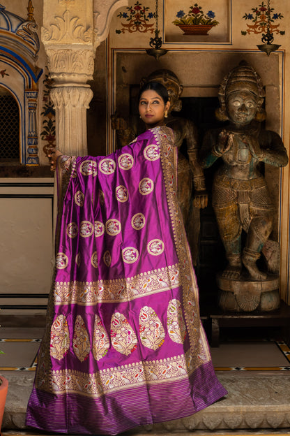 Purple Handwoven Kadwa Katan Silk Saree - Panaya