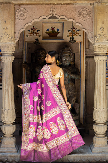 Purple Handwoven Kadwa Katan Silk Saree - Panaya