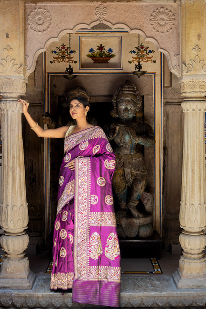 Purple Handwoven Kadwa Katan Silk Saree - Panaya