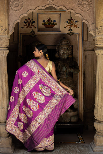 Purple Handwoven Kadwa Katan Silk Saree - Panaya