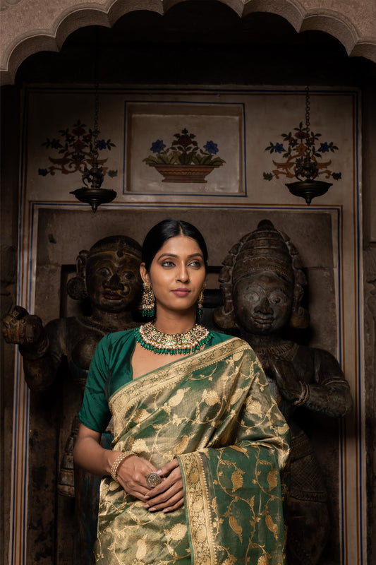 Green Tissue Pure Silk Handwoven Saree - Panaya