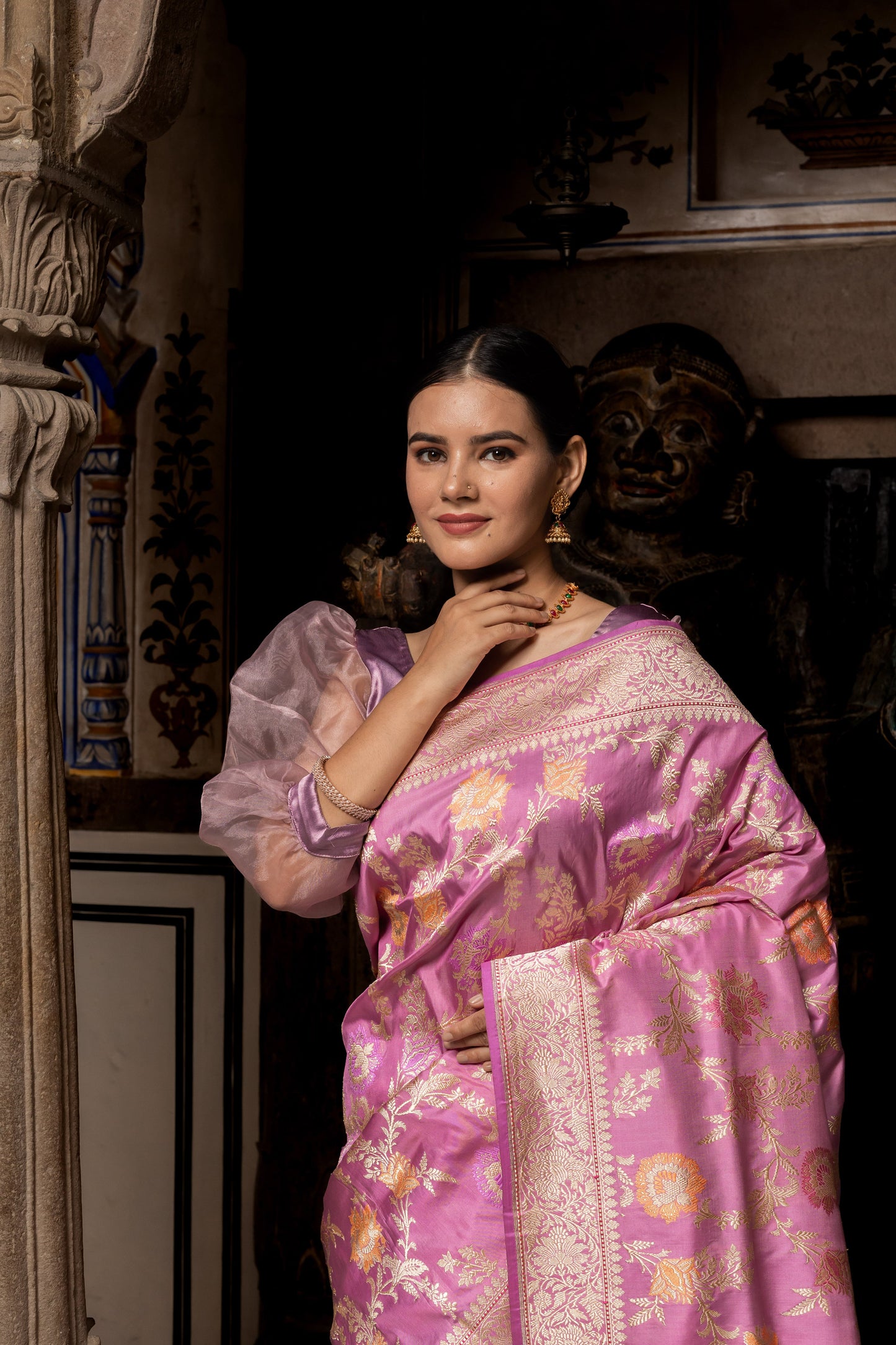 Light Pink Handwoven Kadwa Katan Pure Silk Saree - Panaya