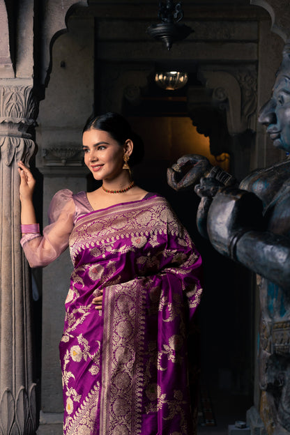 Purple Handwoven Kadwa Katan Silk Saree - Panaya
