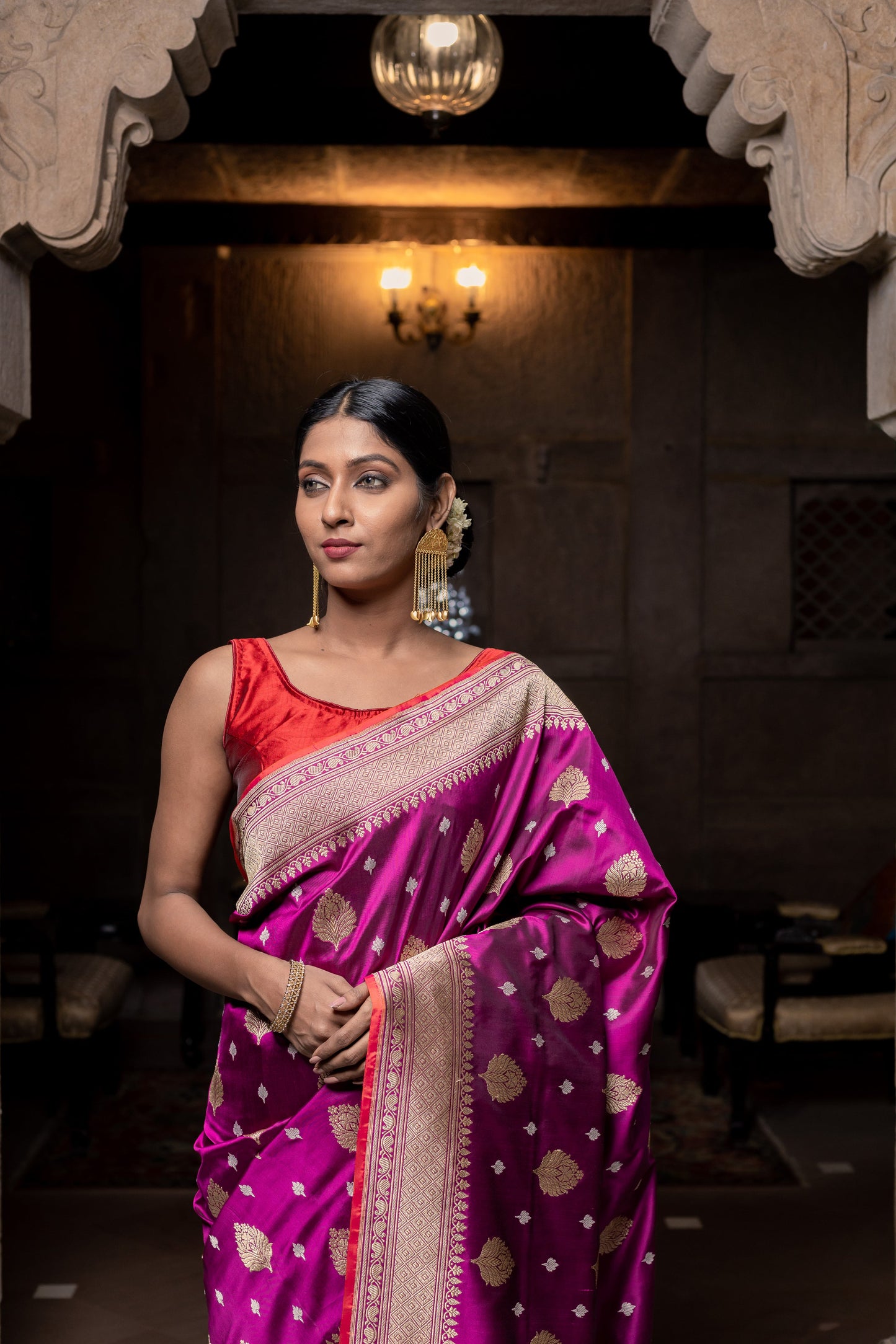 Purple Handwoven Kadwa Katan Silk Saree