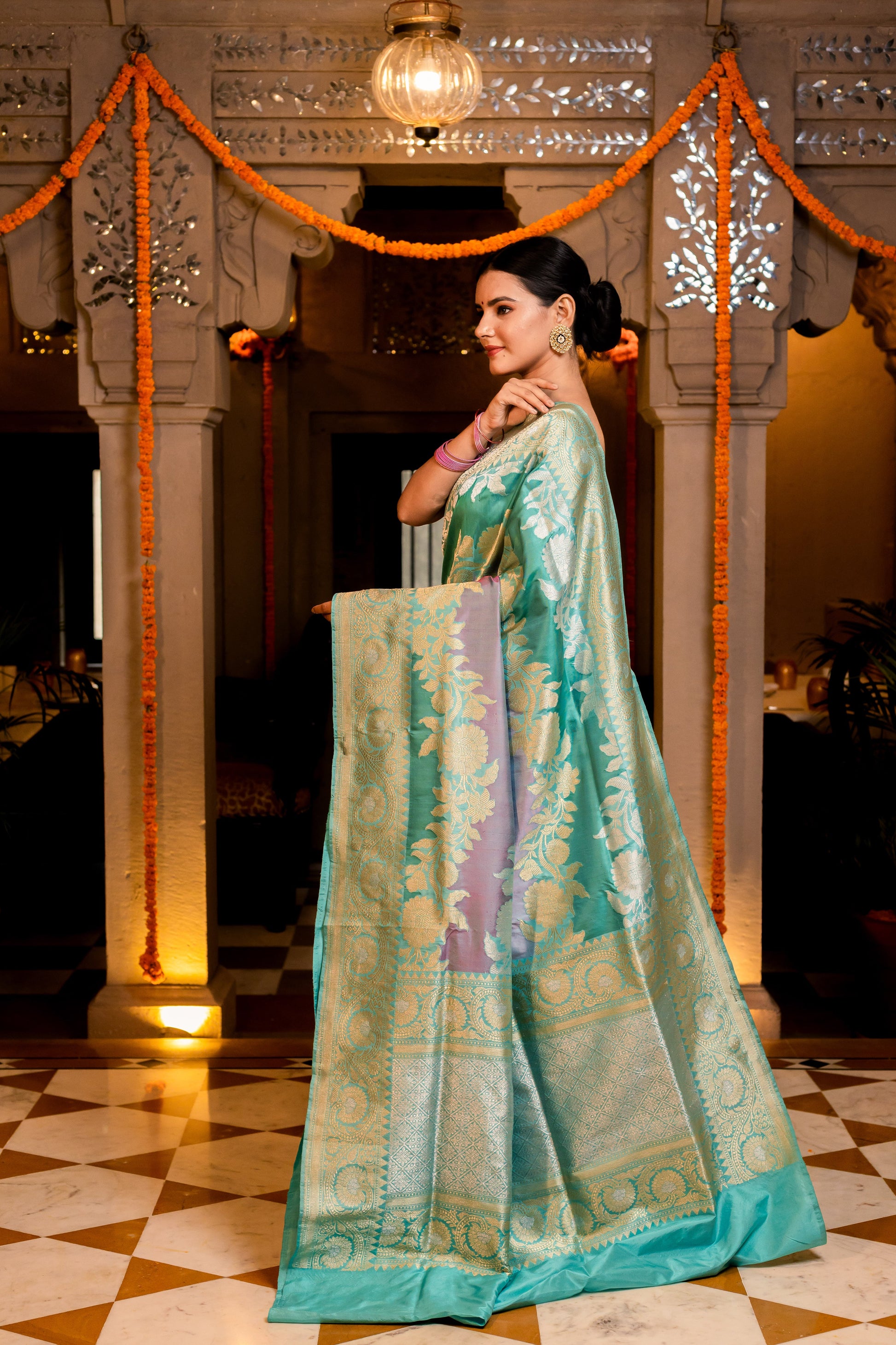 Green Handwoven Rangkat Katan Silk Saree - Panaya