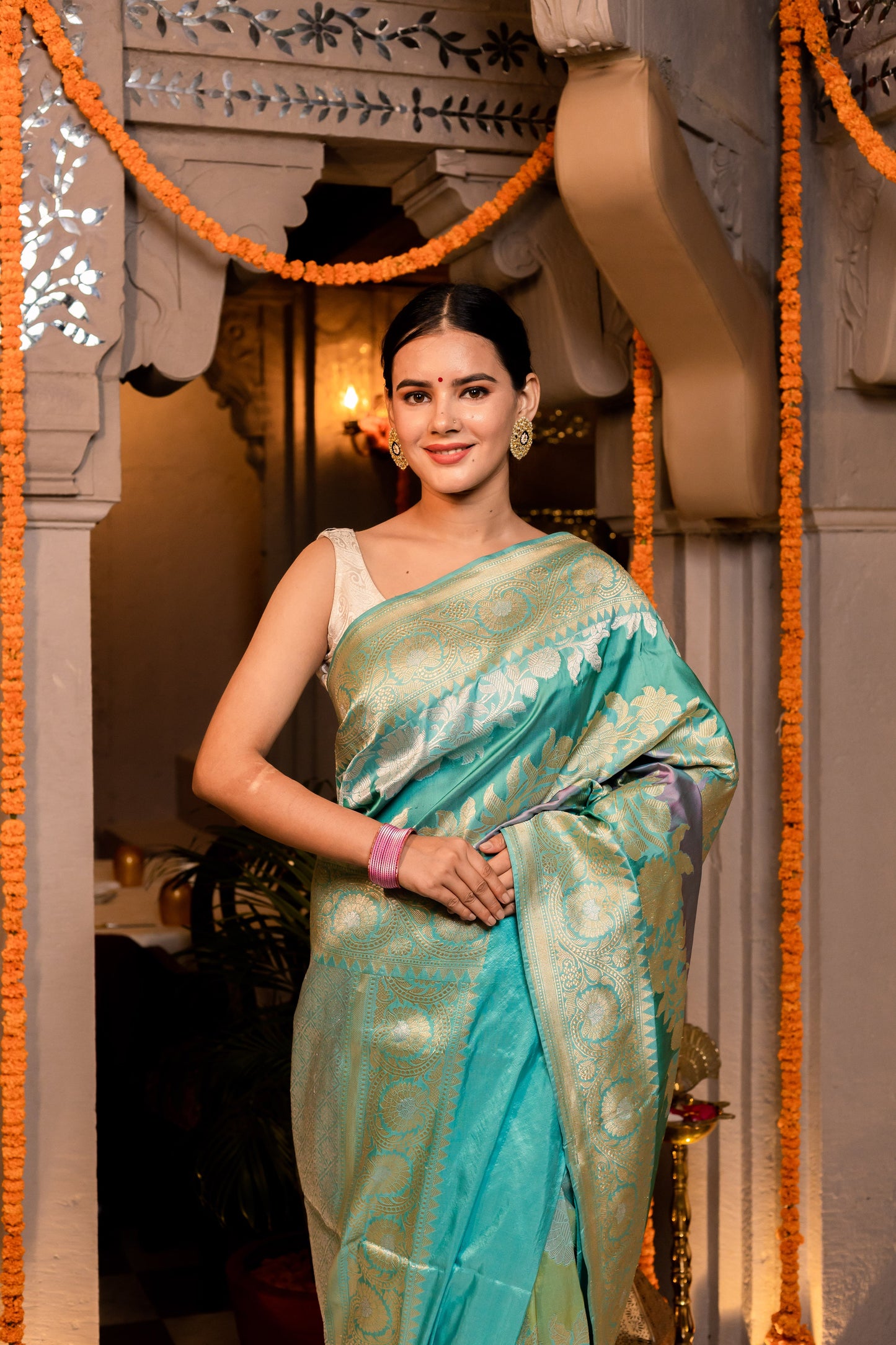 Green Handwoven Rangkat Katan Silk Saree - Panaya