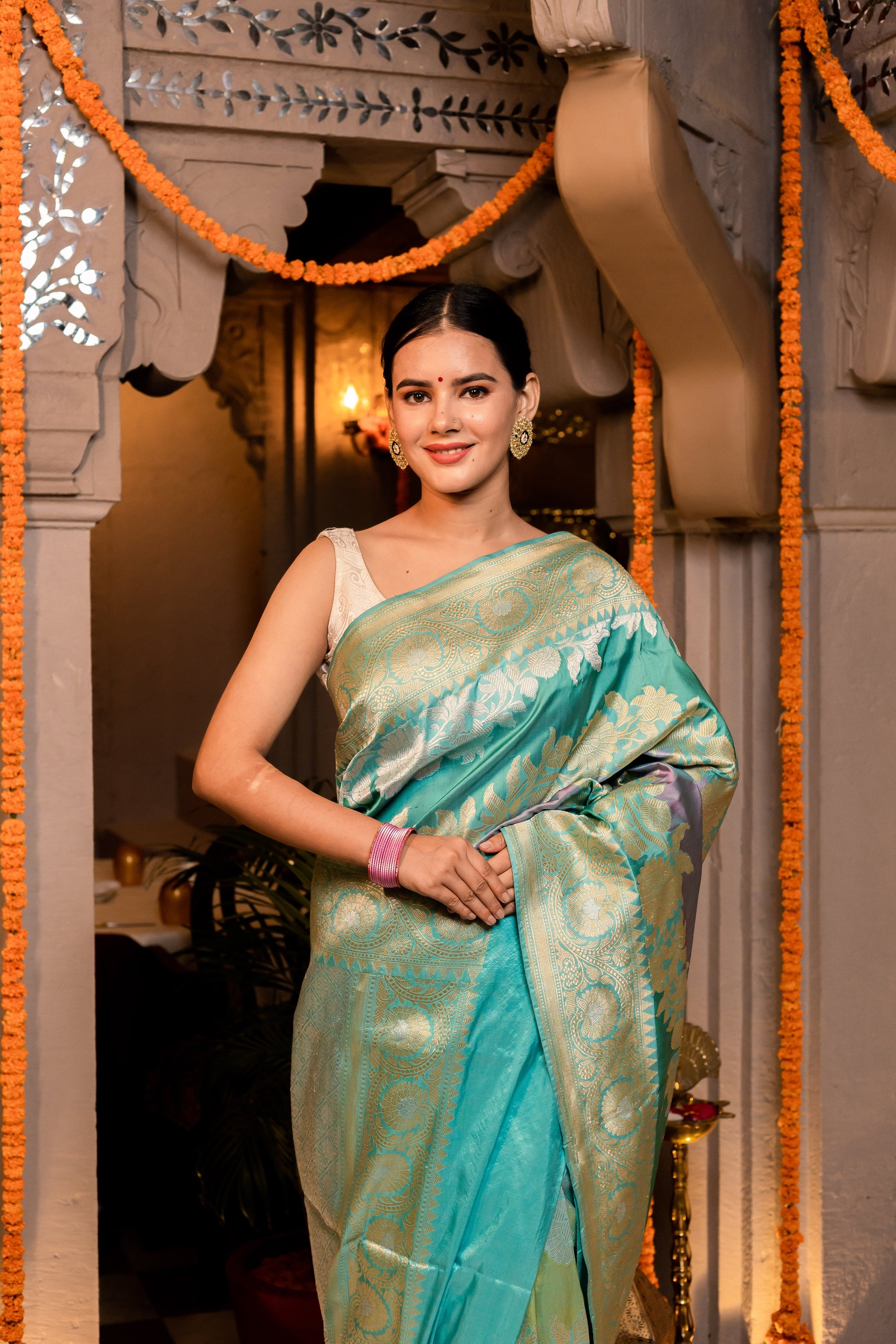 Green Handwoven Rangkat Katan Silk Saree - Panaya