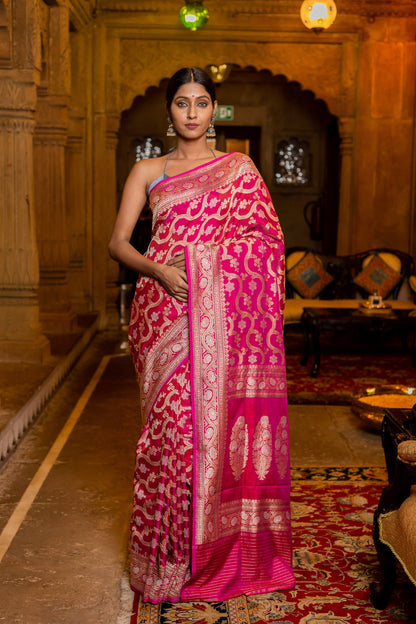 Pink Handwoven Kadwa Katan Silk Saree - Panaya