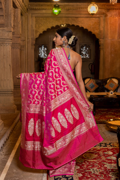 Pink Handwoven Kadwa Katan Silk Saree - Panaya