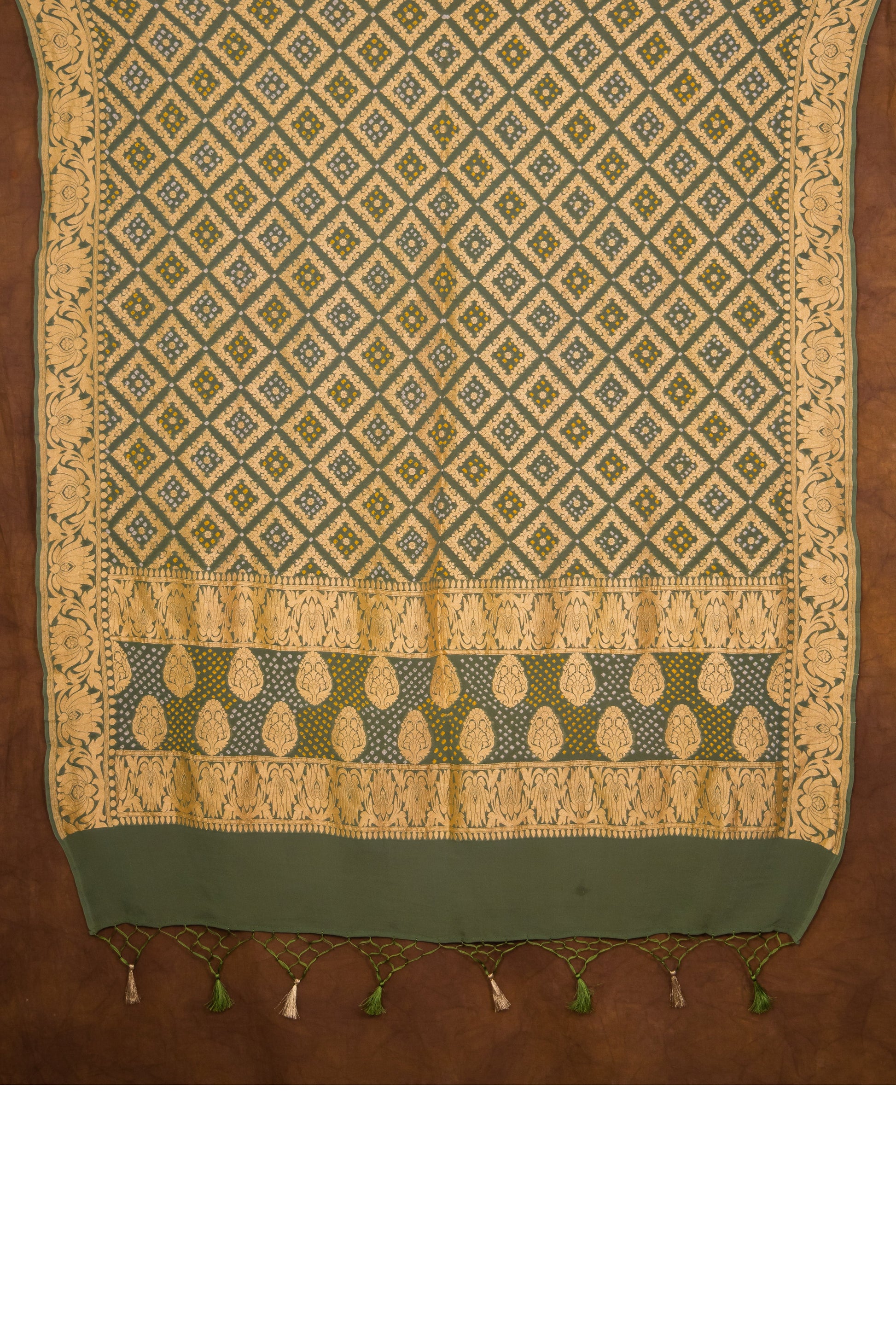 Light Olive Georgette Khaddi Pure Silk Dupatta - Panaya