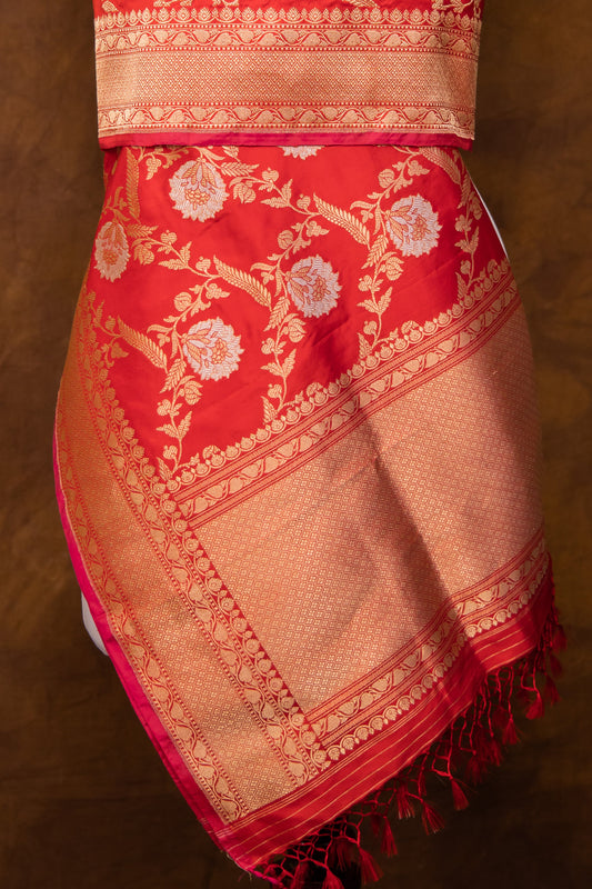 Red Katan Pure Silk Dupatta - Panaya