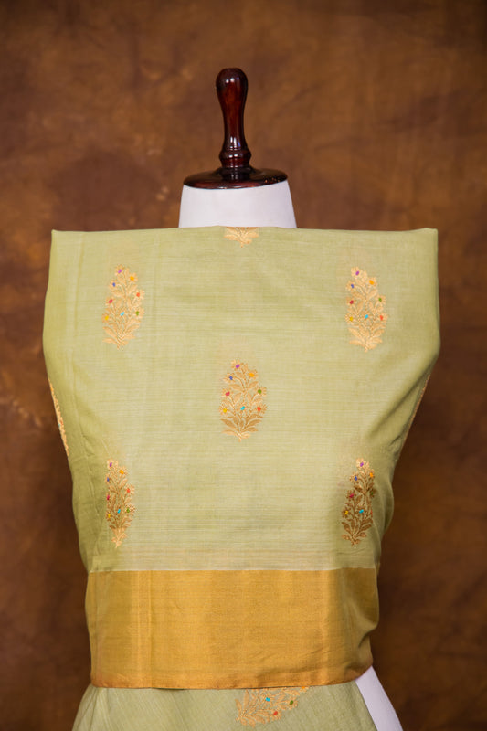Pista Green Dupatta Silk by Cotton - Panaya