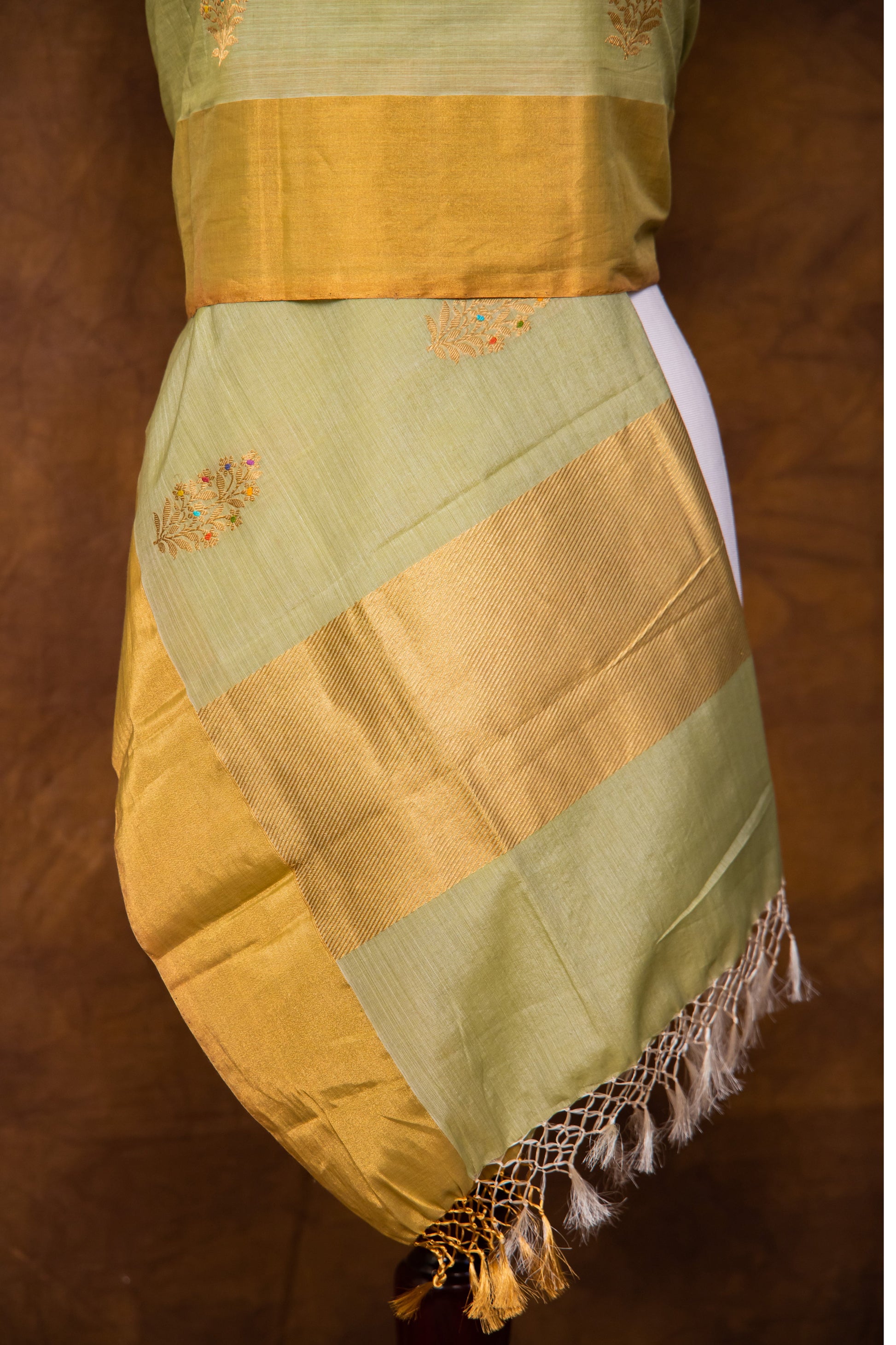 Pista Green Dupatta Silk by Cotton - Panaya