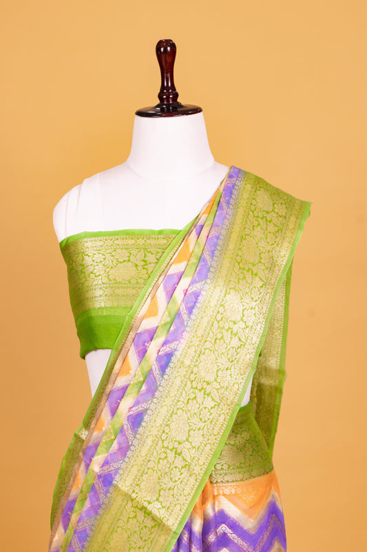 Parrot Green Chiffon Pure Silk Cutwork Saree