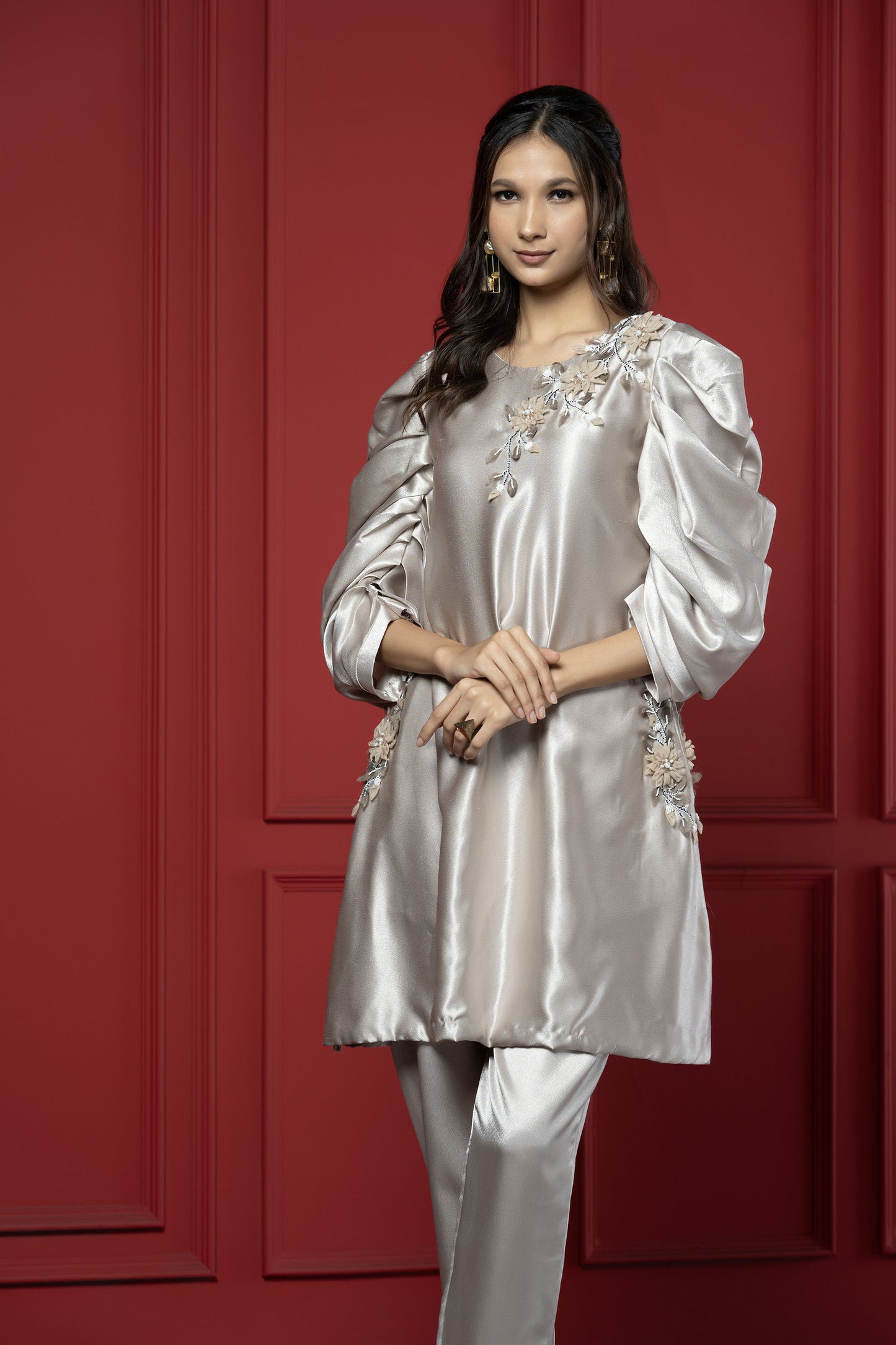 Silver Glazed Applique Tunic Set