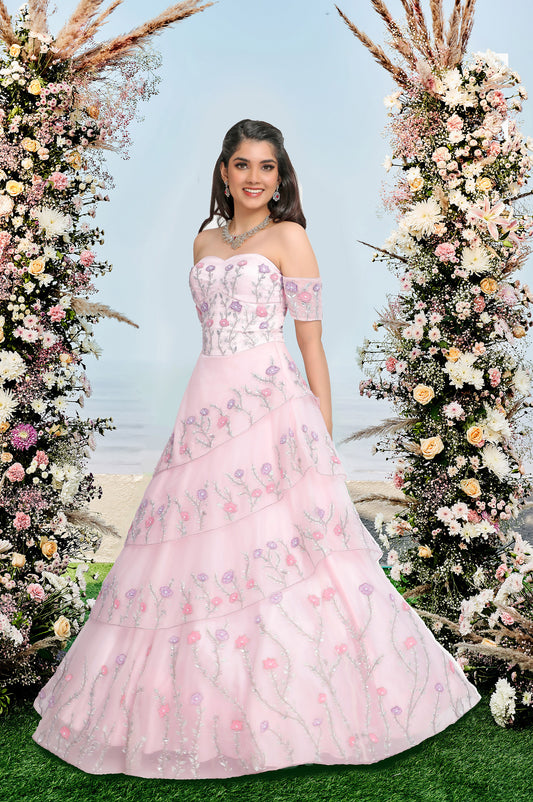 Zinnia Blush Designer Gown- Pink