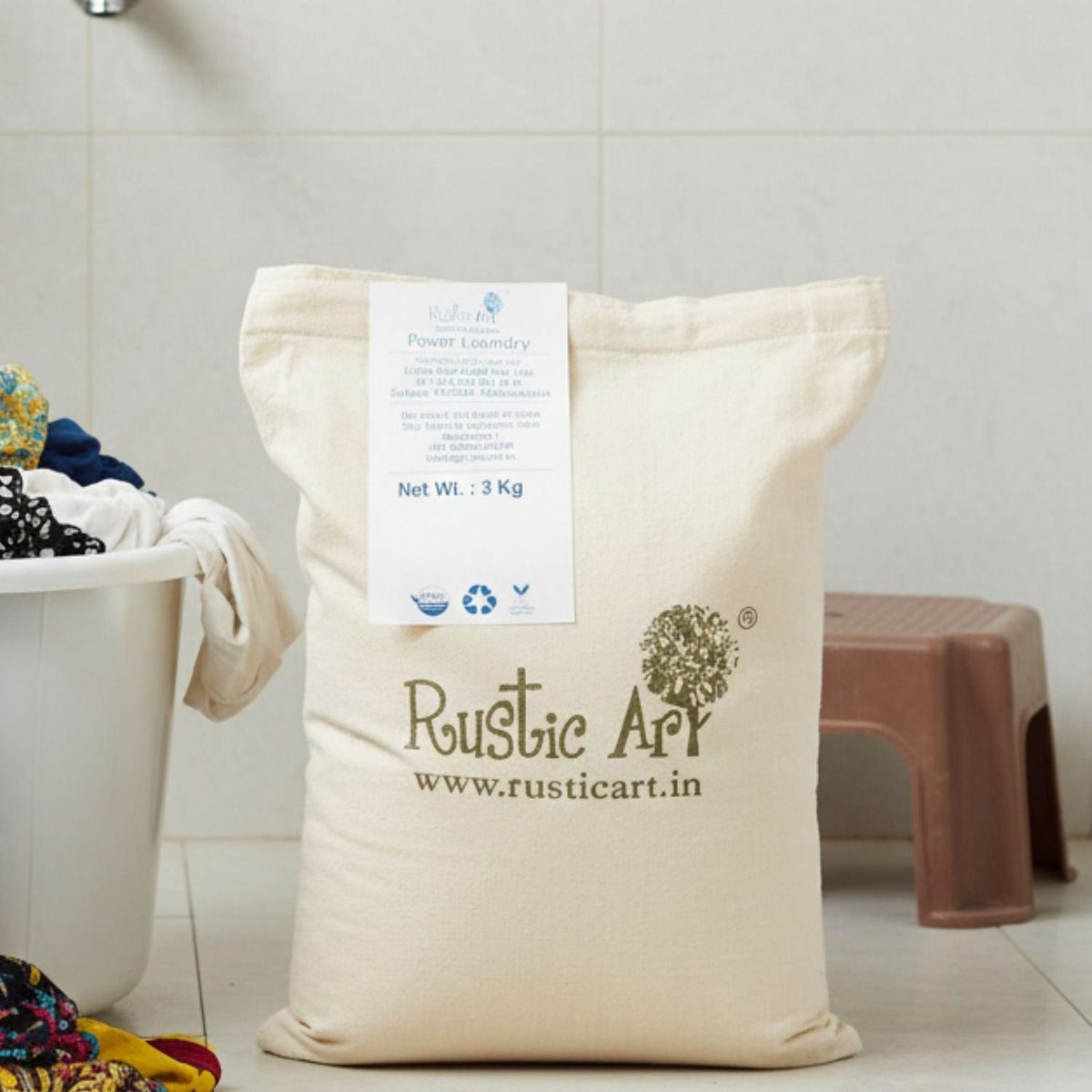 Power Laundry Detergent (3 kg)| Neem & Coconut Oil Soap | Biodegradable & Water Efficient, Rustic Home