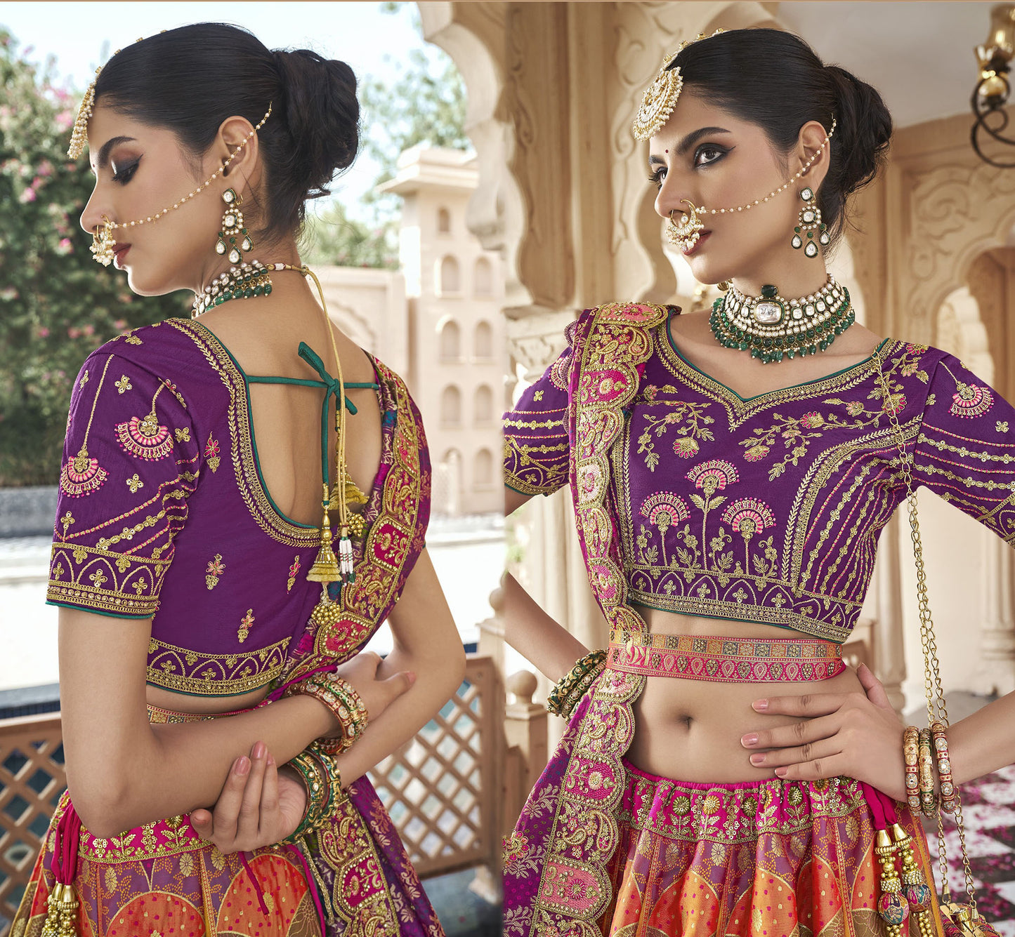 Purple & Multi Color Banarasi Silk Zarkan & Cutwork Embroidery Bridal Lehenga