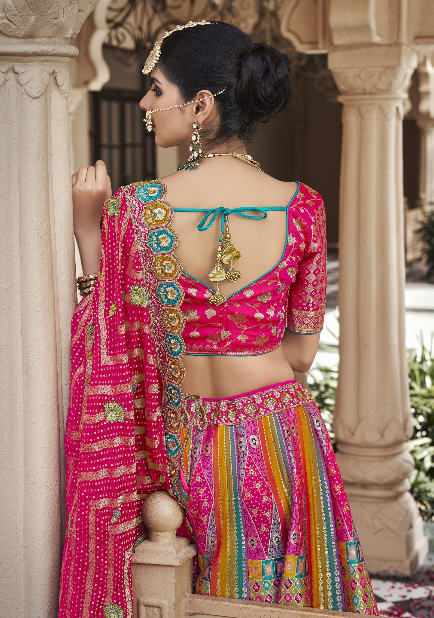 Pink & Multi Color Banarasi Silk Zarkan & Cutwork Embroidery Bridal Lehenga