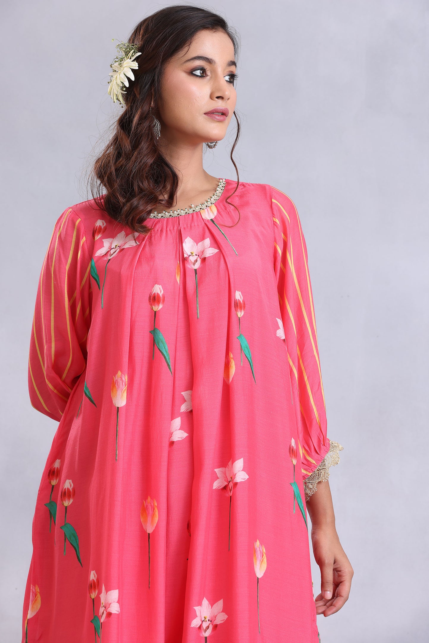 Coral Pink Cotton Silk Sunehri kurta set