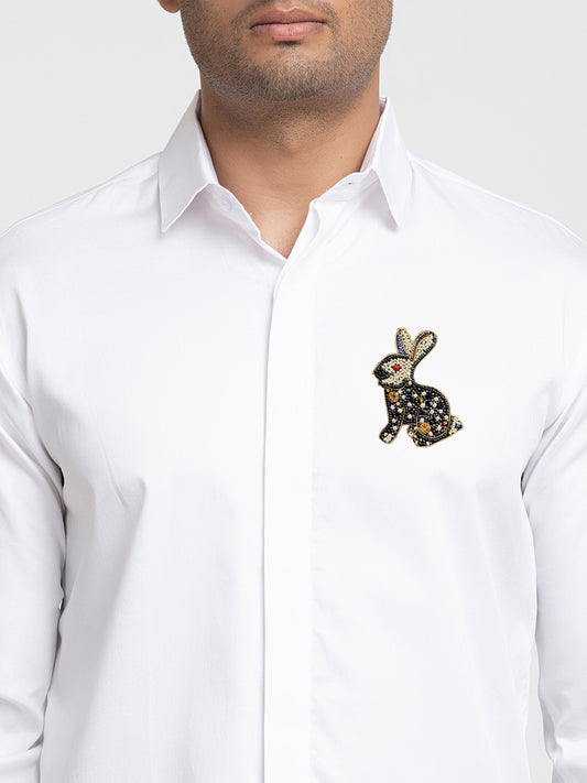 White Giza Cotton Rabbit embroidery shirt