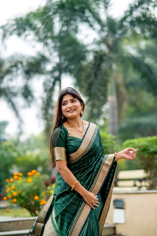 Green Raw Silk Lining Zari woven Saree