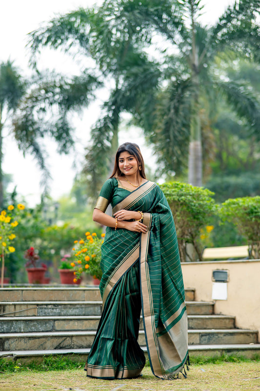 Green Raw Silk Lining Zari woven Saree