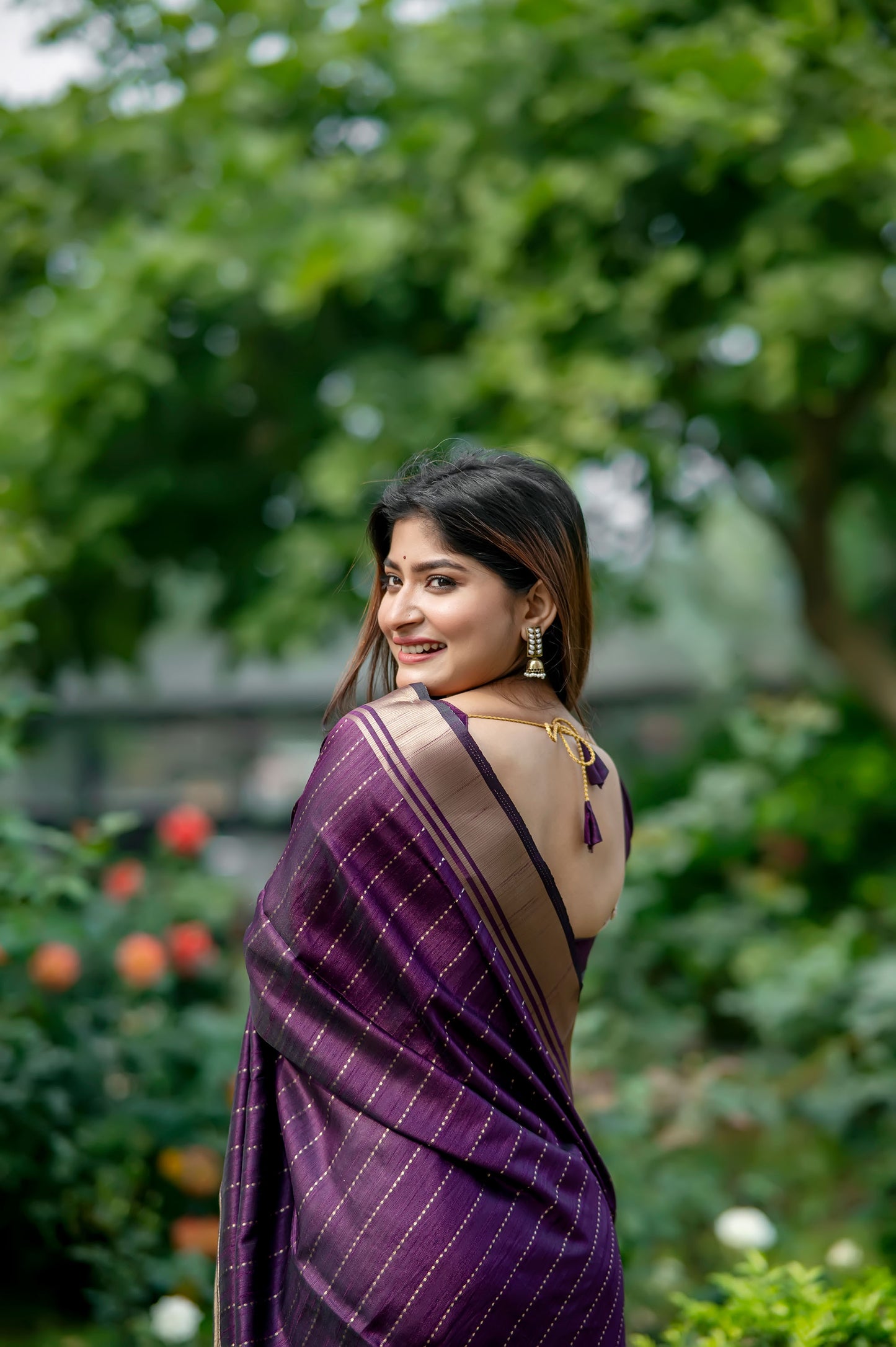 Wine Raw Silk Lining Zari woven Saree