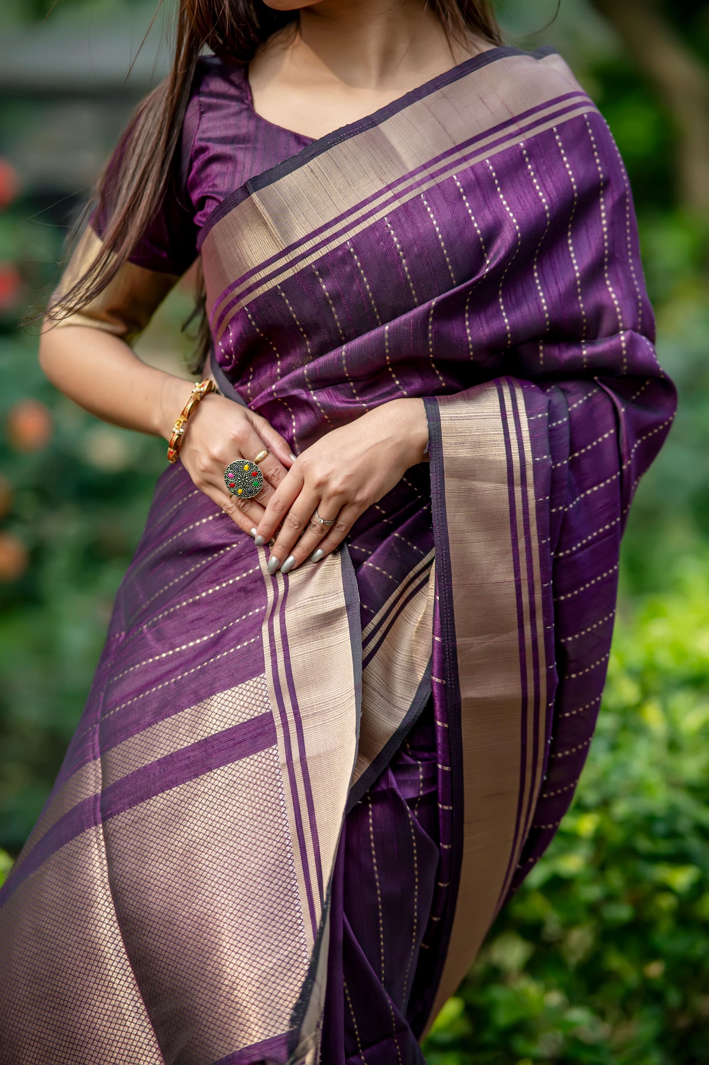 Wine Raw Silk Lining Zari woven Saree