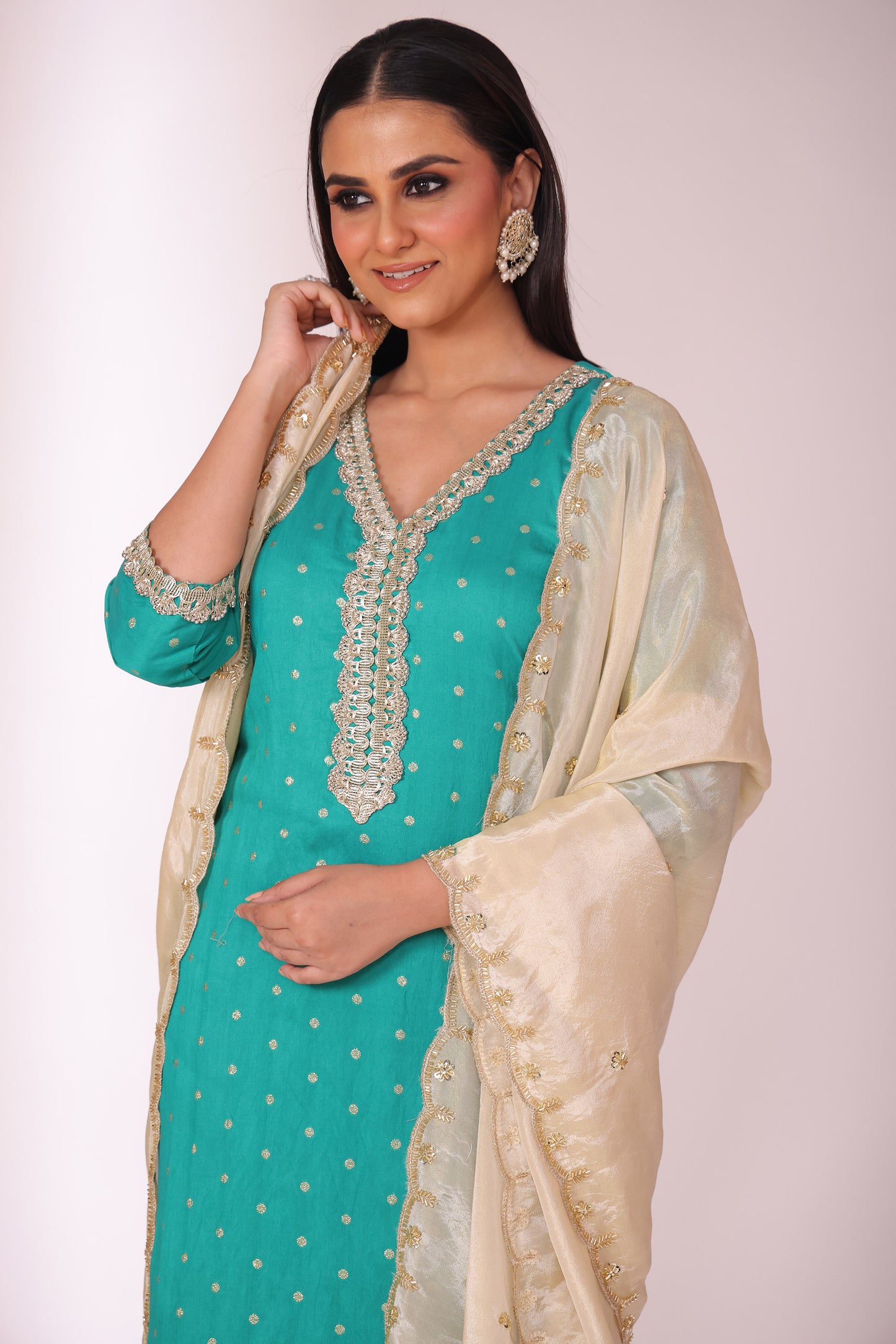 Mastani Turquoise Embroidered  Chanderi Kurta And Afghani Pant With Dupatta