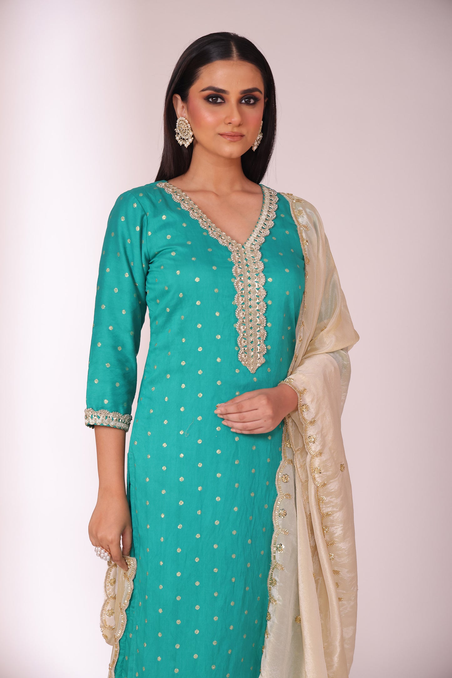 Mastani Turquoise Embroidered  Chanderi Kurta And Afghani Pant With Dupatta