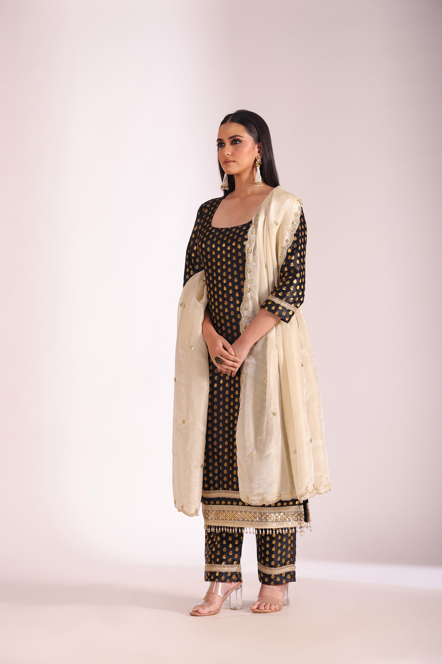 Noorika Black Embroidered Silk Kurta  And Dupatta