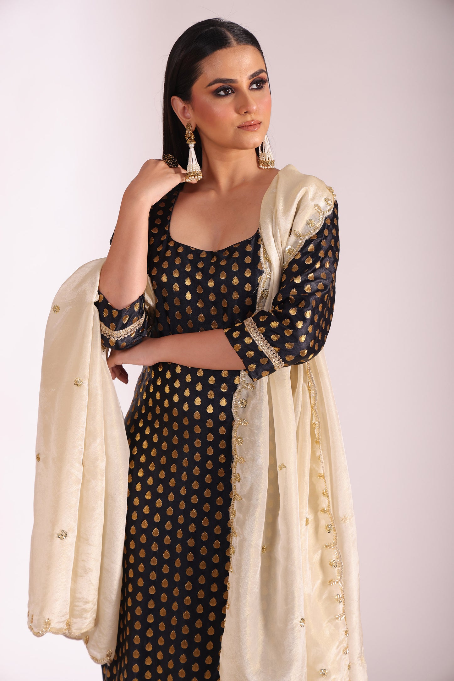 Noorika Black Embroidered Silk Kurta  And Dupatta