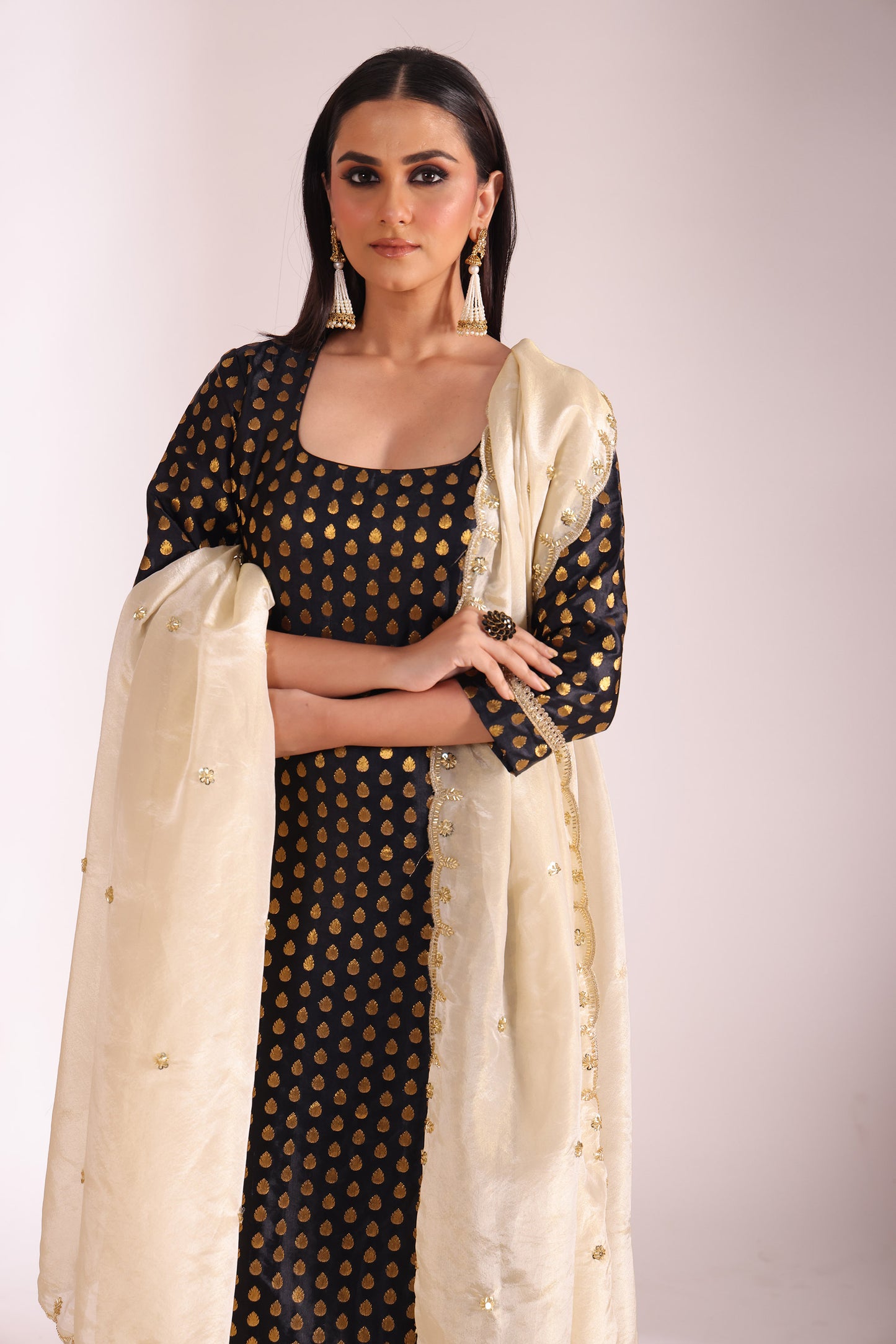Noorika Black Embroidered Silk Kurta  And Dupatta