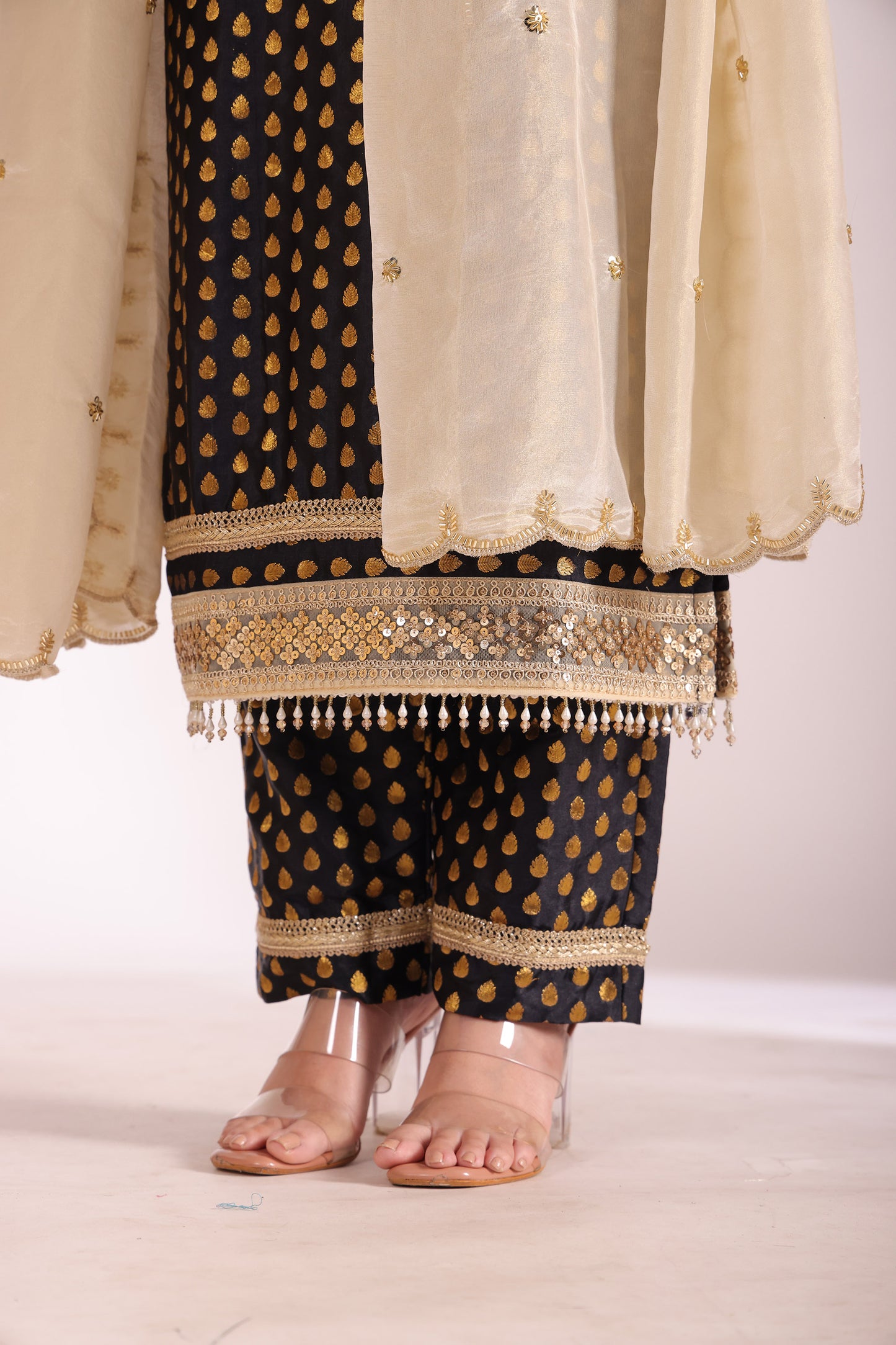 Noorika Black Embroidered Silk Kurta  And Dupatta