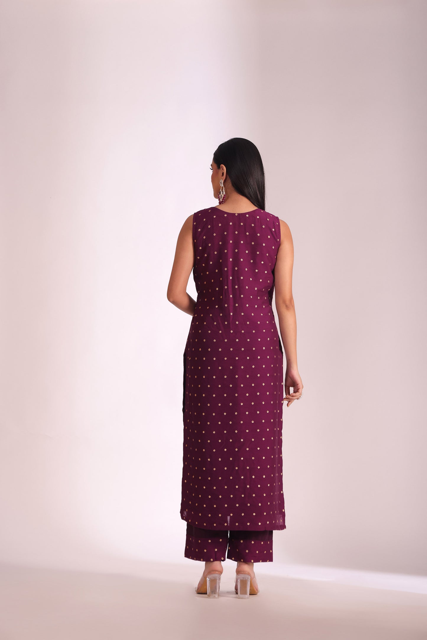 Mastani Wine Zari Embroidered Chanderi Kurta And Pant With Dupatta