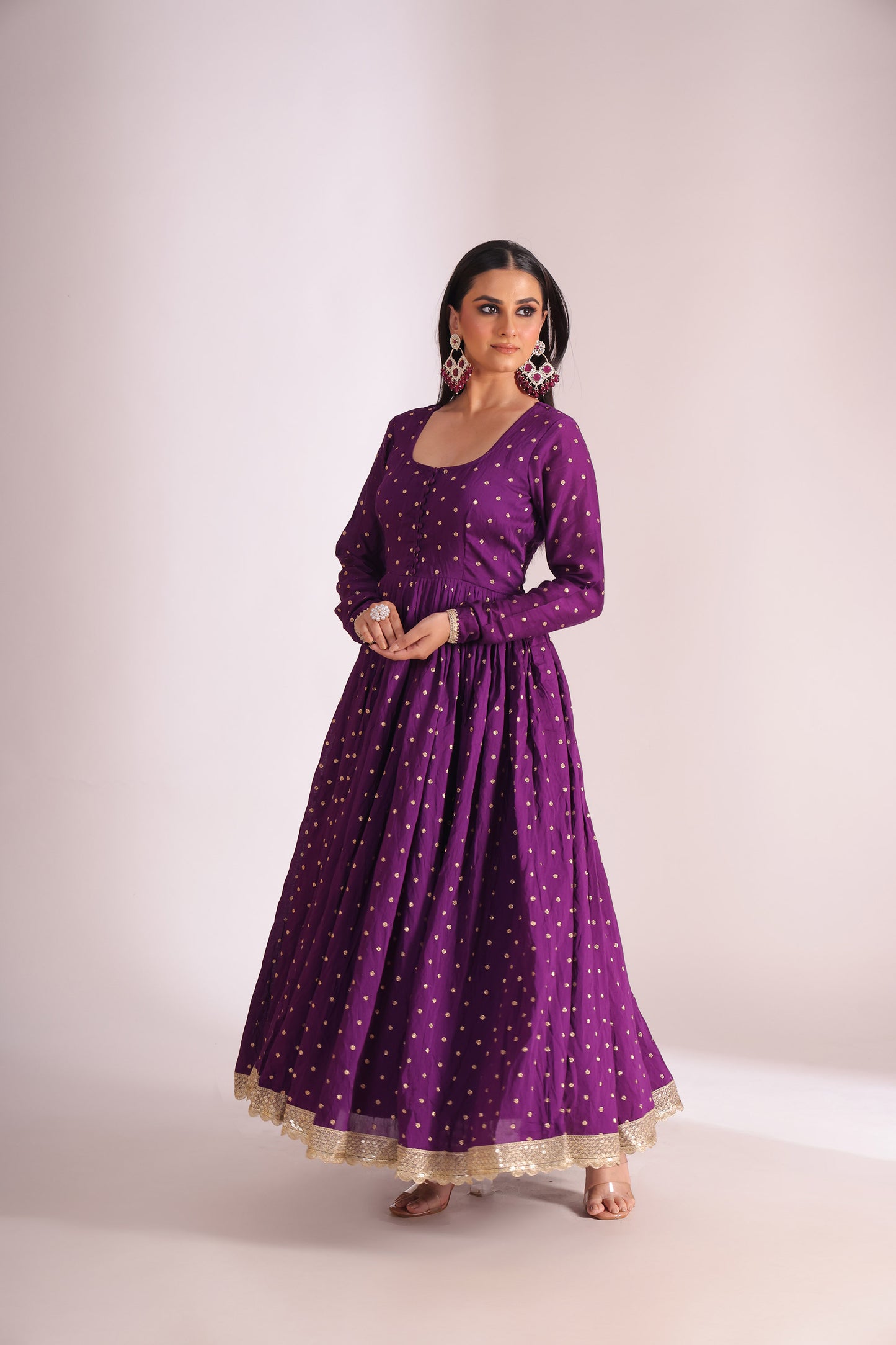 Mastani Wine Embroidered  Chanderi Anarkali And Pant With Dupatta