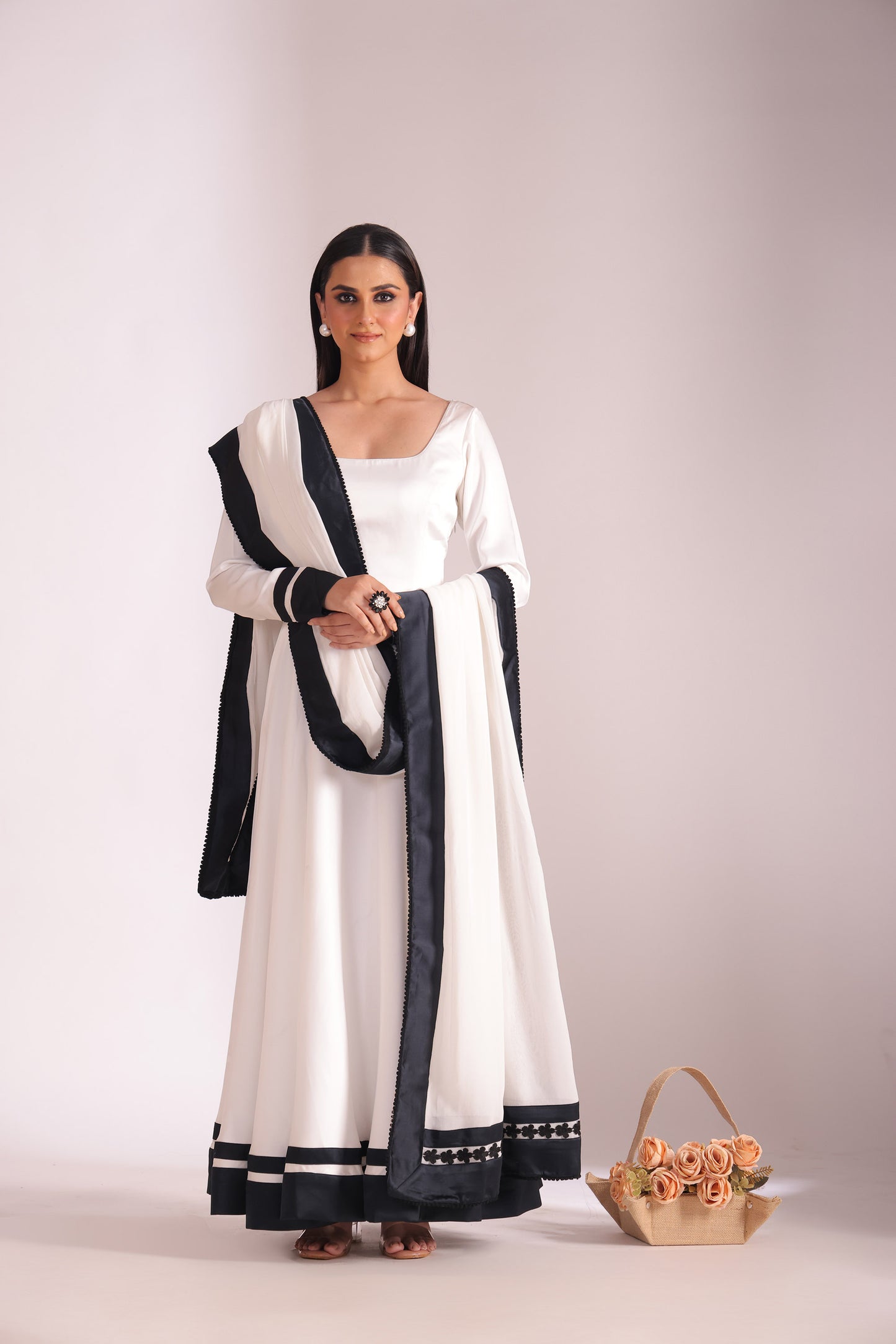 Jhalak White Embroidered Satin Anarkali With Chooridar And Dupatta