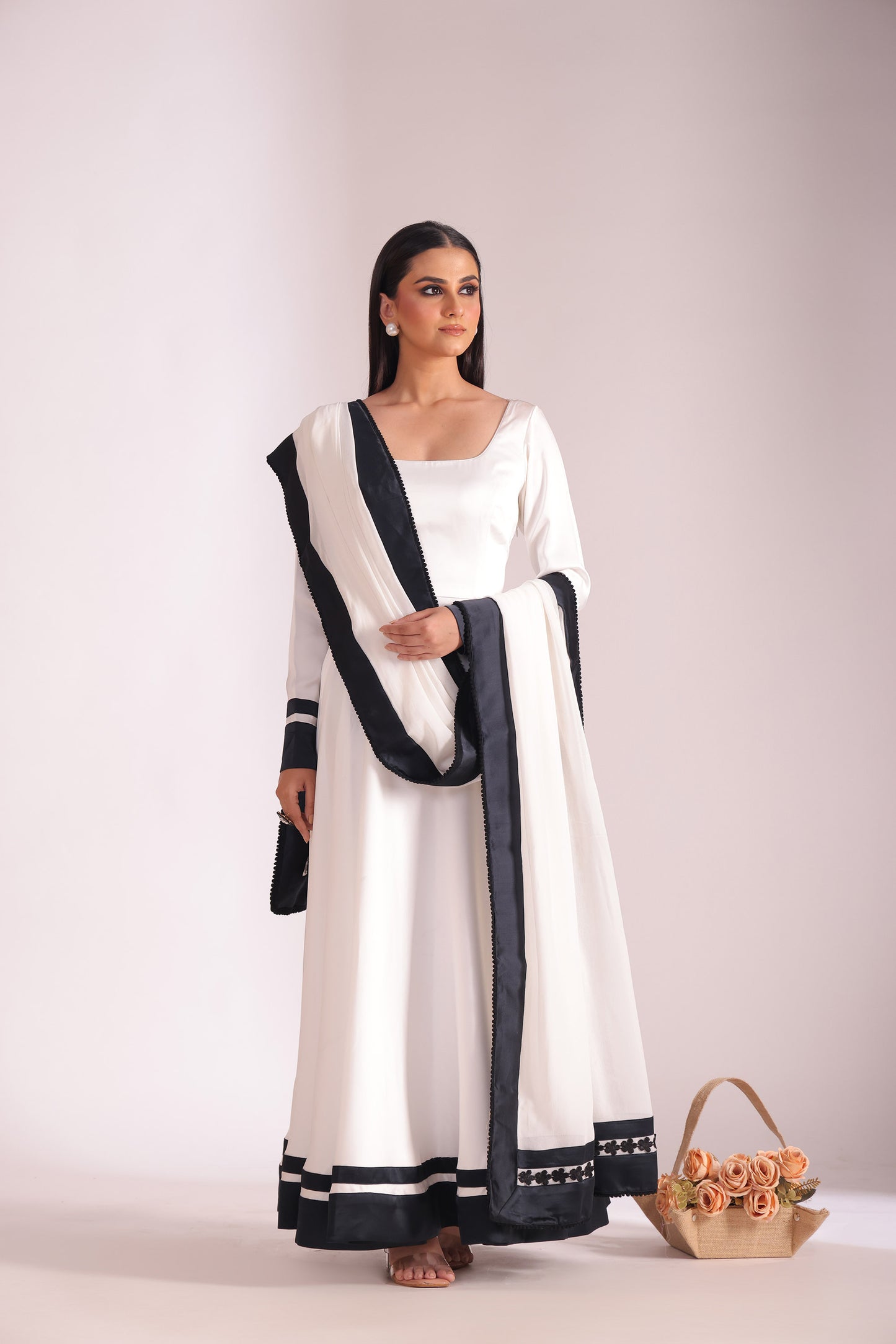 Jhalak White Embroidered Satin Anarkali With Chooridar And Dupatta