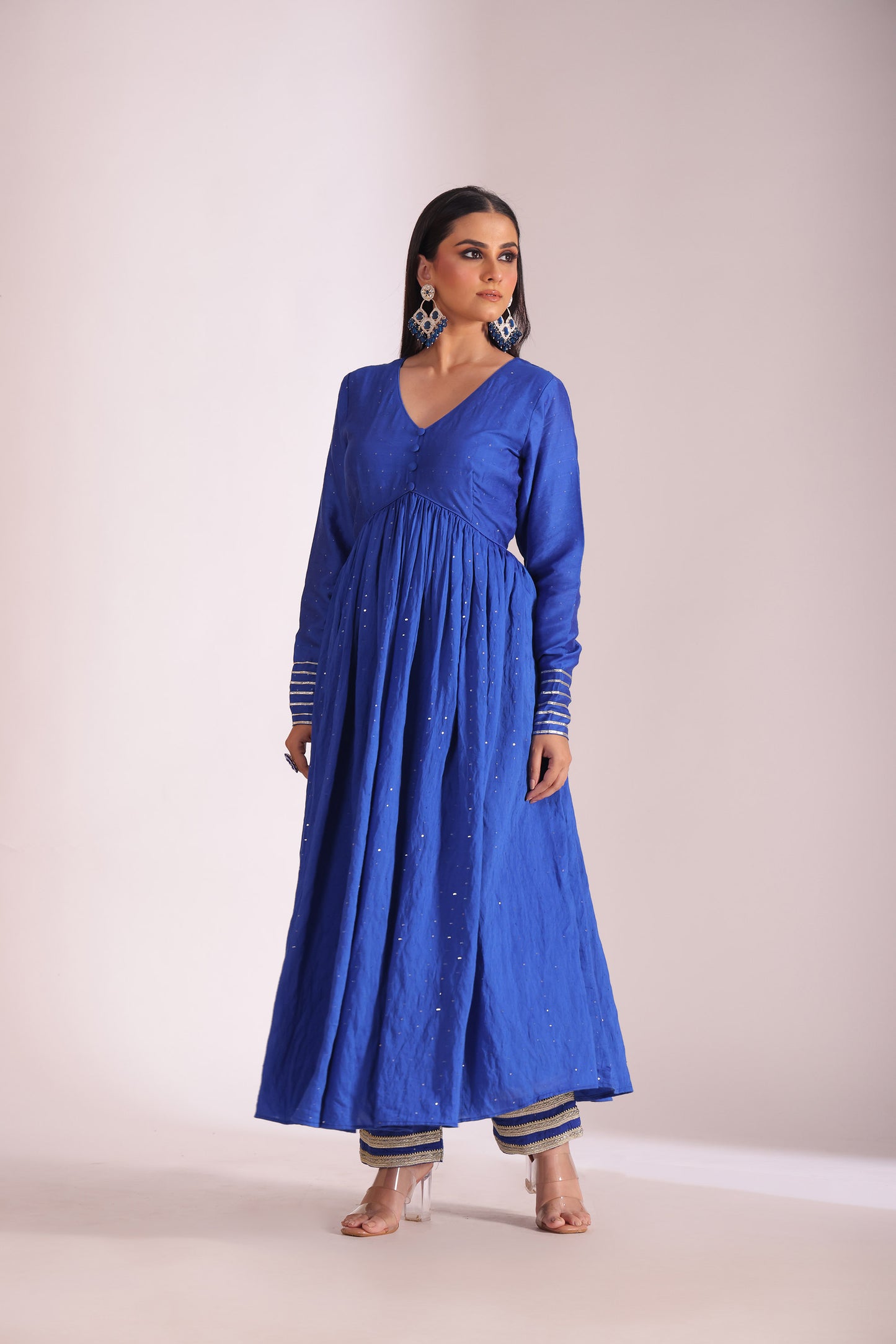 Mastani Blue Embroidered Chanderi Anarkali And Pant With Dupatta