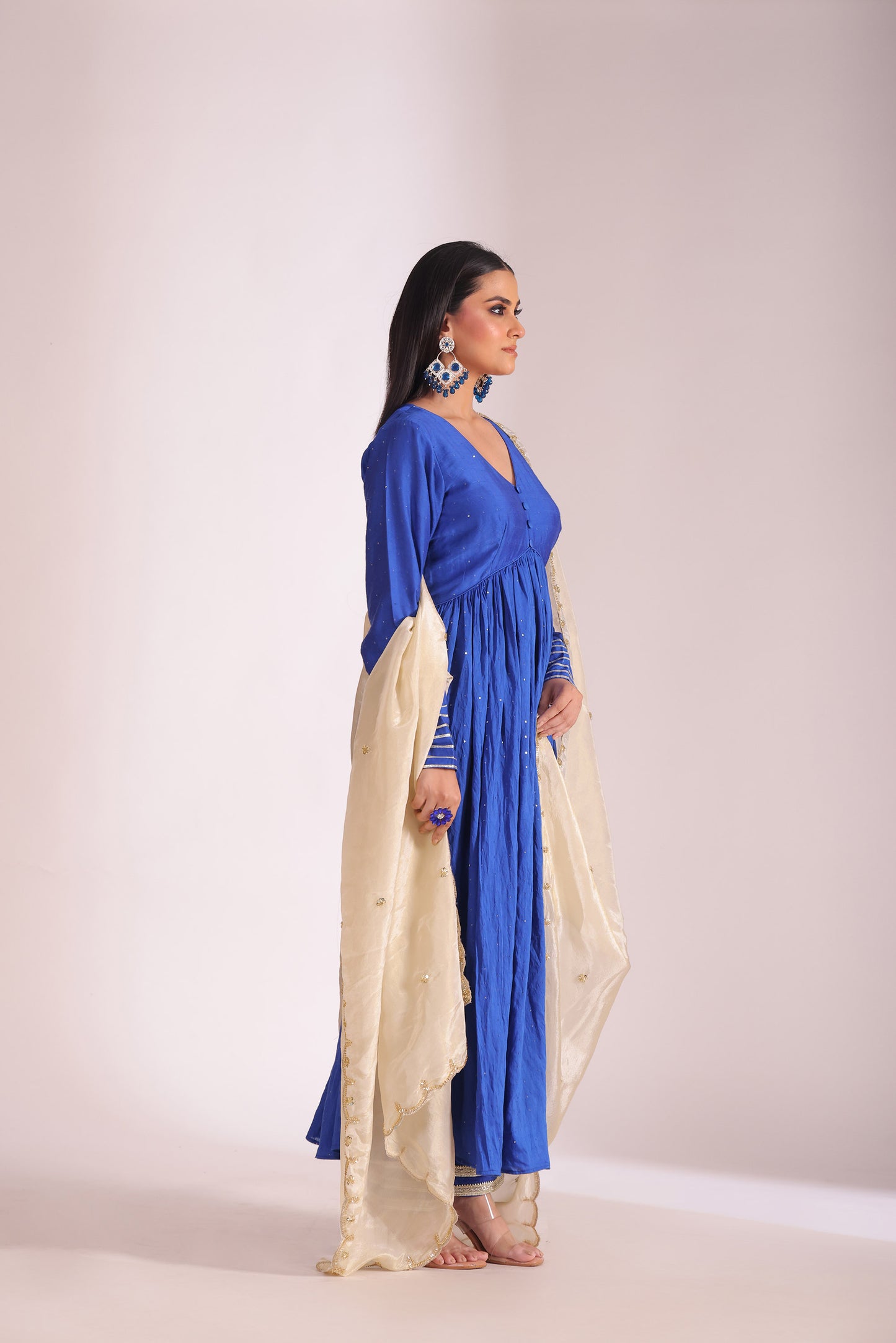 Mastani Blue Embroidered Chanderi Anarkali And Pant With Dupatta