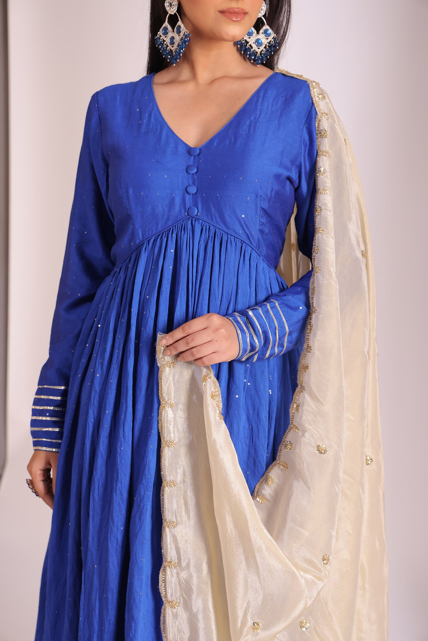 Mastani Blue Embroidered Chanderi Anarkali And Pant With Dupatta