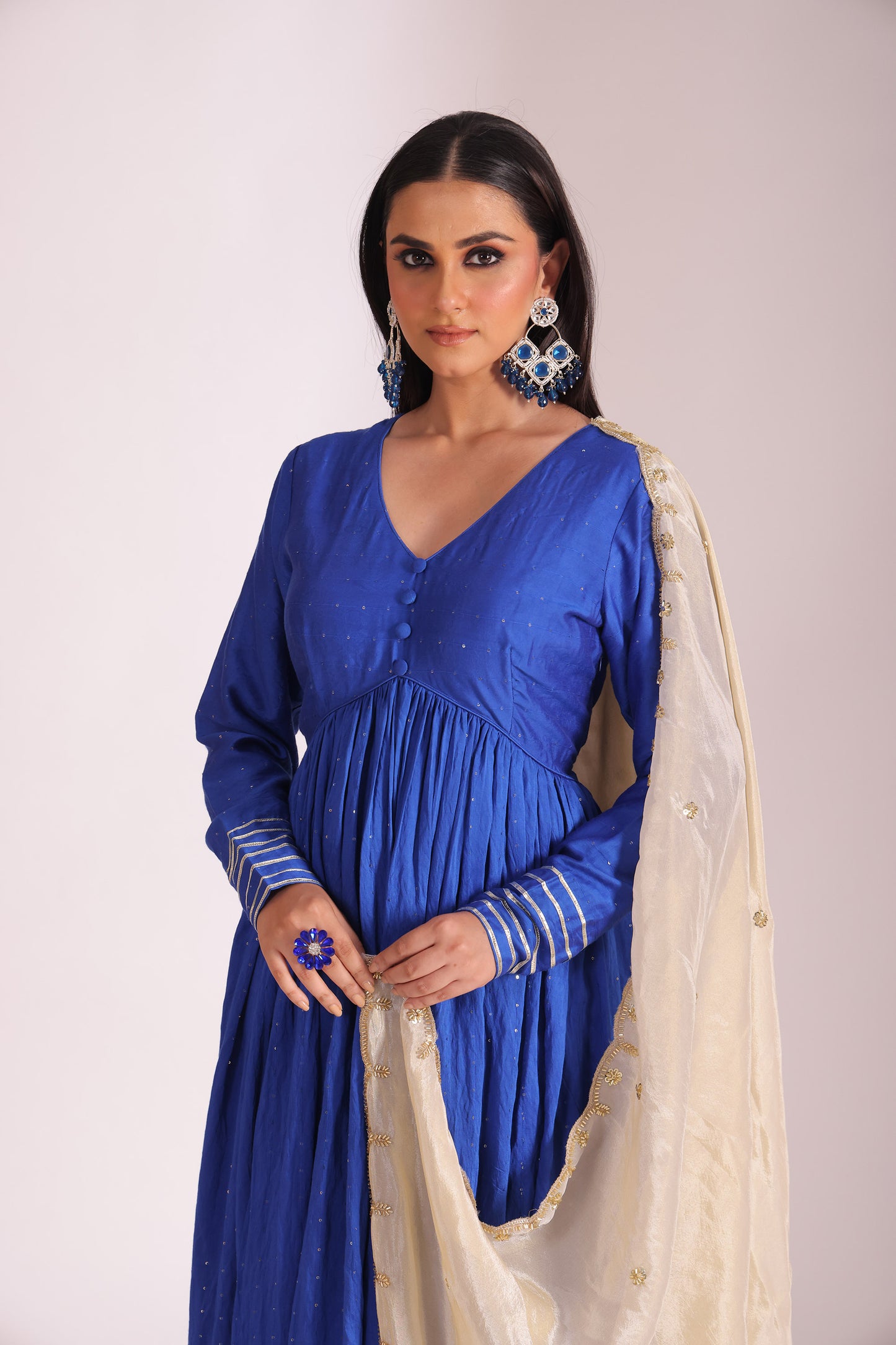 Mastani Blue Embroidered Chanderi Anarkali And Pant With Dupatta