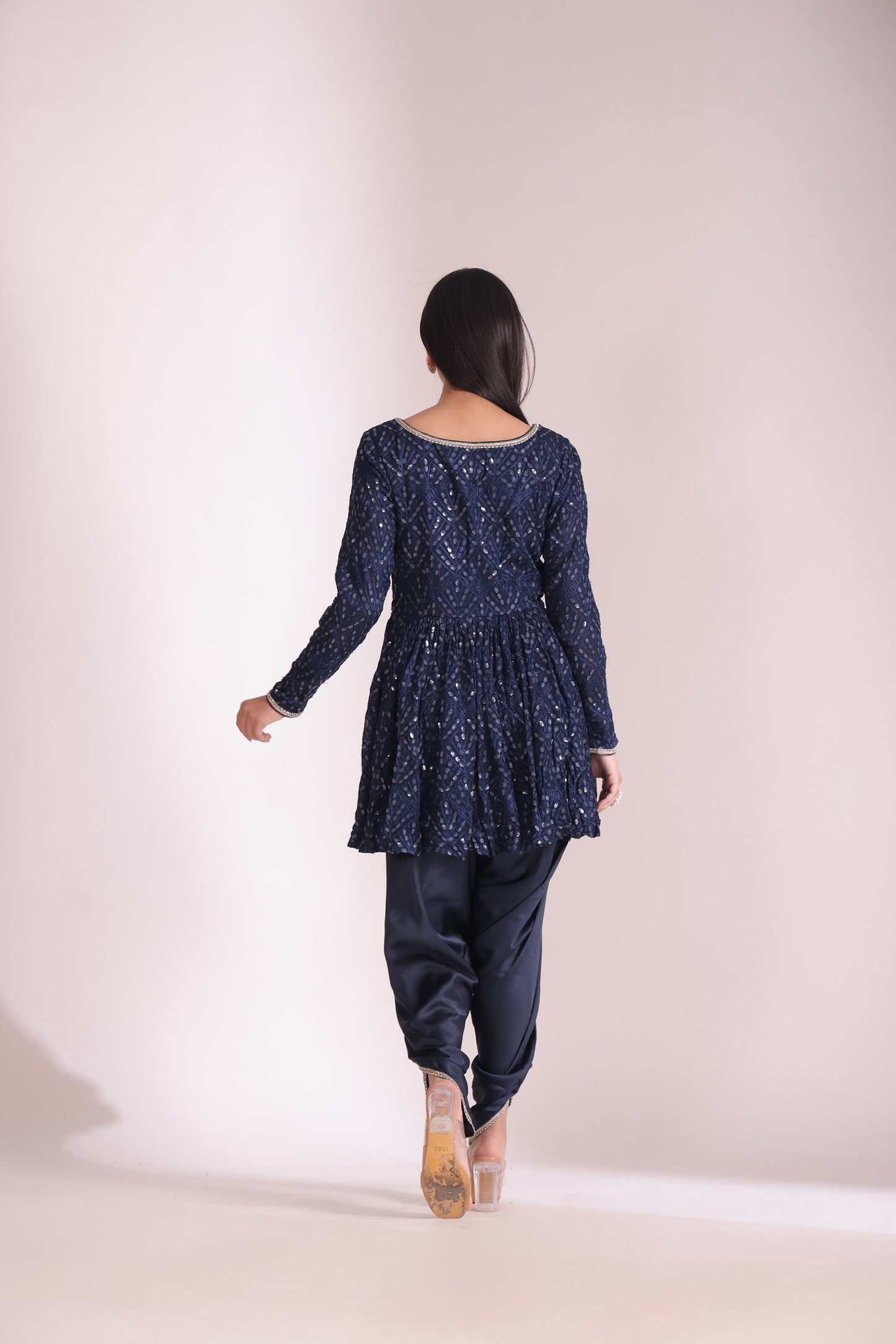 Mastani Navy Blue Embroidered Georgette Peplum Angrakha And Dhoti With Dupatta
