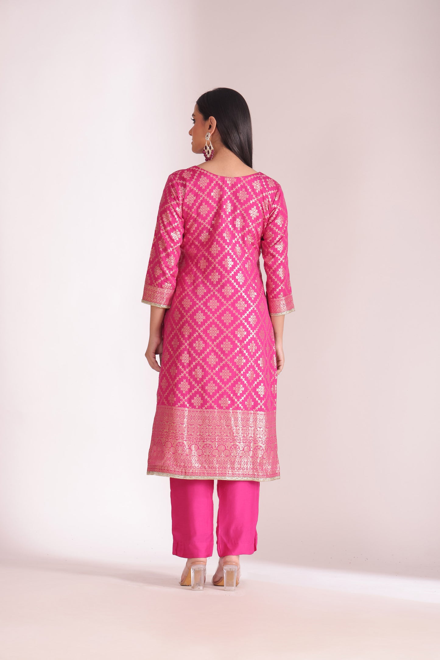 Noorika Fuschia Embroidered Chanderi Kurta With Pant And Dupatta